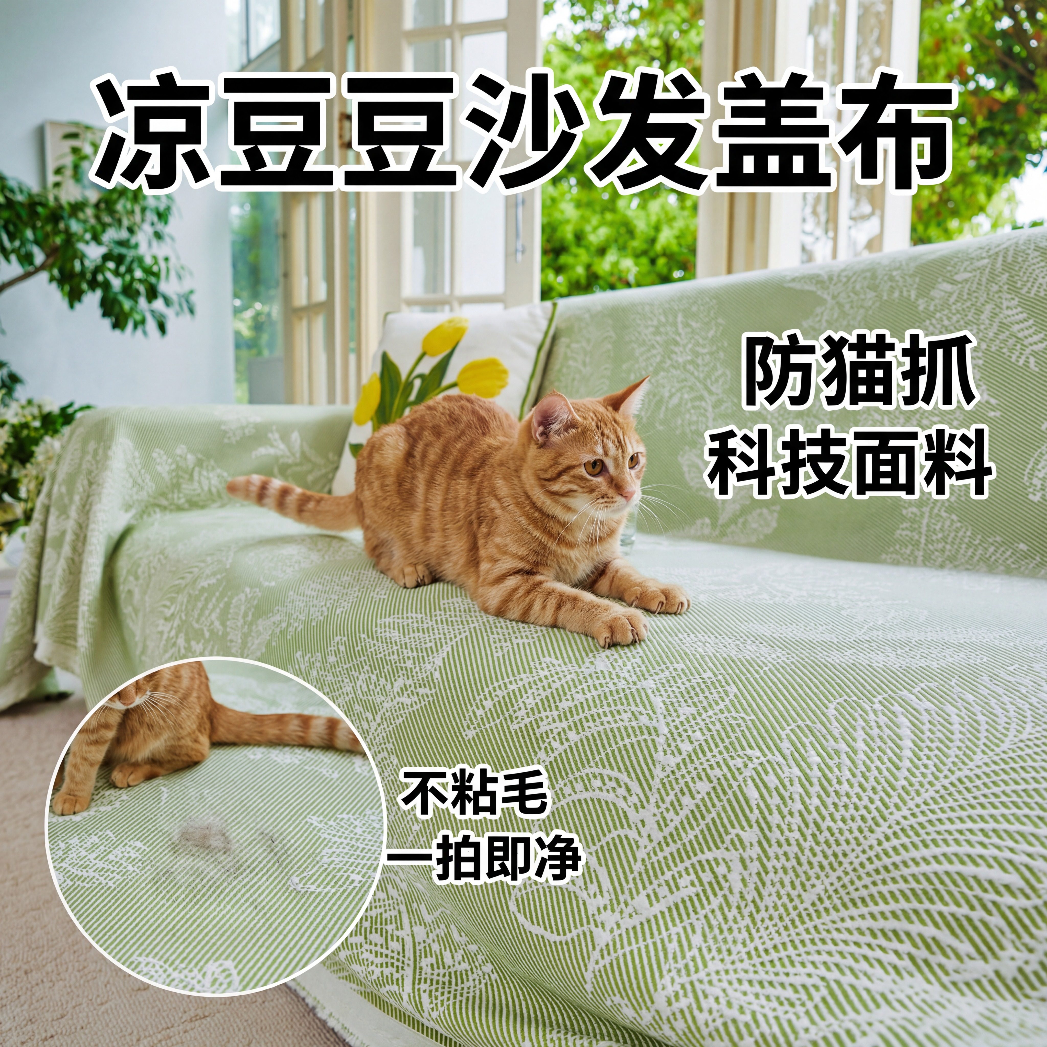 不粘毛一抖即净沙发巾防猫抓夏季凉感坐垫易打理可机洗沙发套罩巾