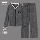 长袖 2025新款 可外穿女款 秋冬季 家居服套装 带胸垫磨毛睡衣女春秋款