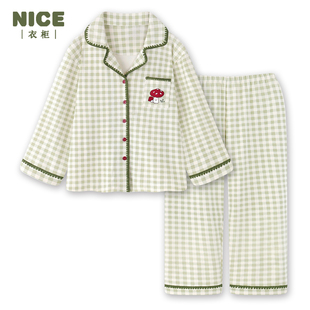 100棉睡衣女春秋款长袖纯棉家居服套装格子秋冬女款全棉2025新款