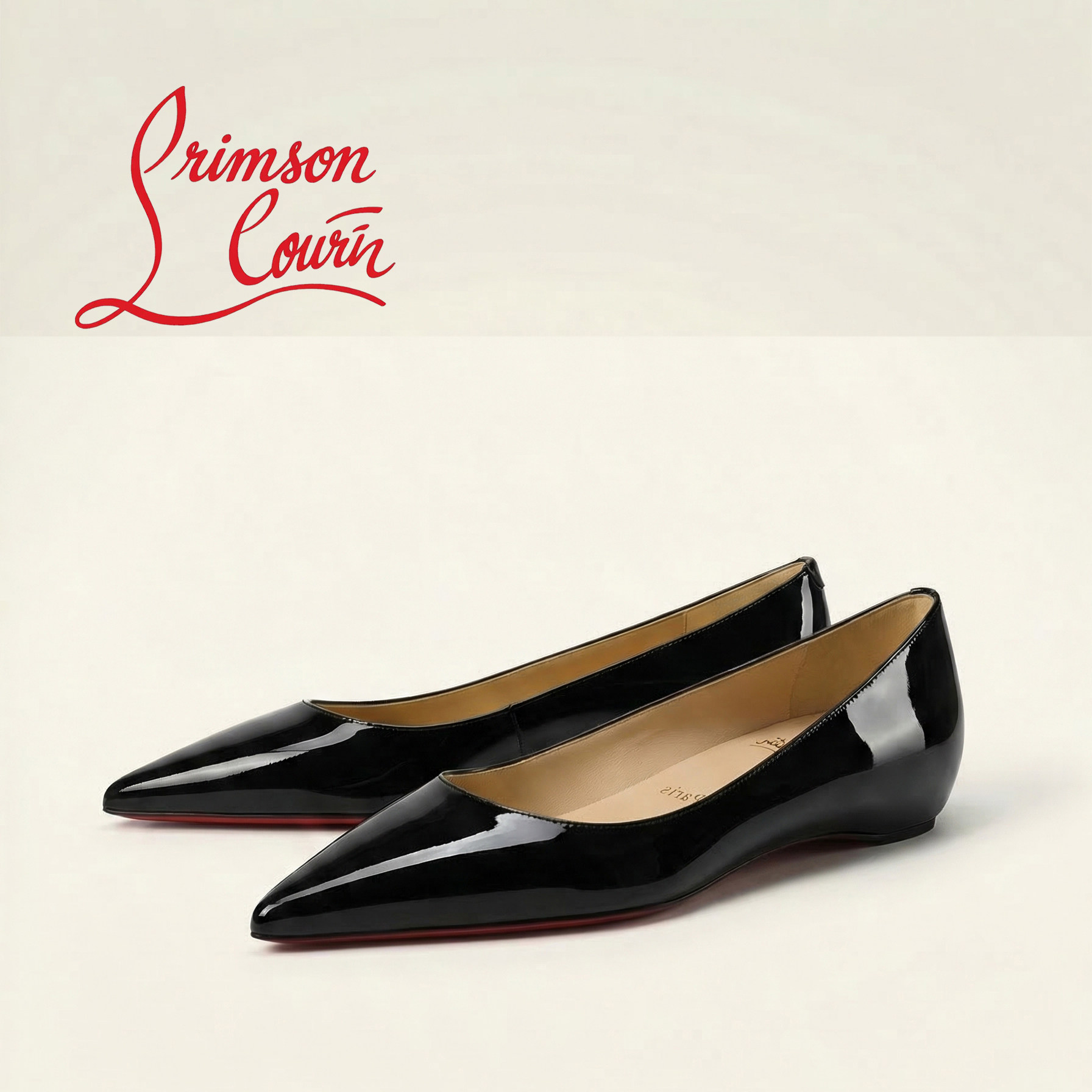 经典红底真皮黑色浅口单鞋内增高2026春季新款漆皮尖头平底通勤鞋