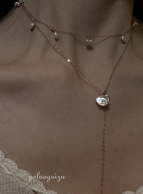 叠戴美国花痕天然复古颈链原创