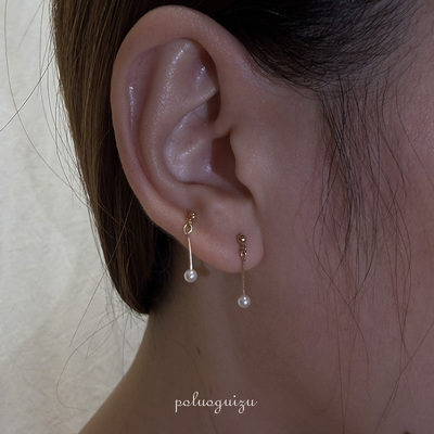 心性纯然耳钉金色版美国14k注金极简原创天然正圆强光小珍珠耳钉