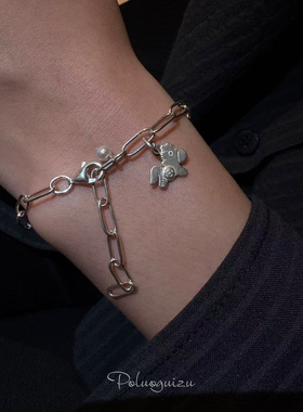 发财小马原创小众定制通体s925银精工吊坠天然珍珠手链可调节