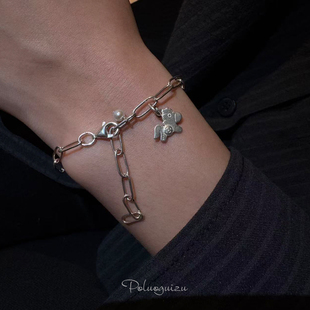 发财小马原创小众定制通体s925银精工吊坠天然珍珠手链可调节