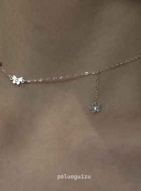 原创小众通进口体s925银蝴蝶精工项链锁骨链日常精致叠戴不掉色