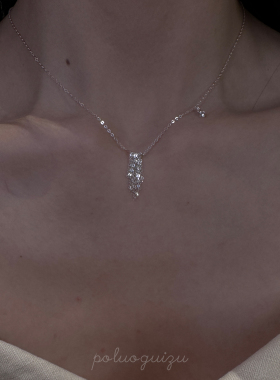 《静水深流》原创小众银版s925银闪亮进口锆石锁骨链项链可调节