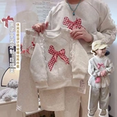 甜美高腰休闲时尚 长袖 学院风2026秋冬韩系蝴蝶结套装