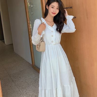 XT法式甜美温柔风连衣裙小众不规则小个子气质收腰显瘦秋季