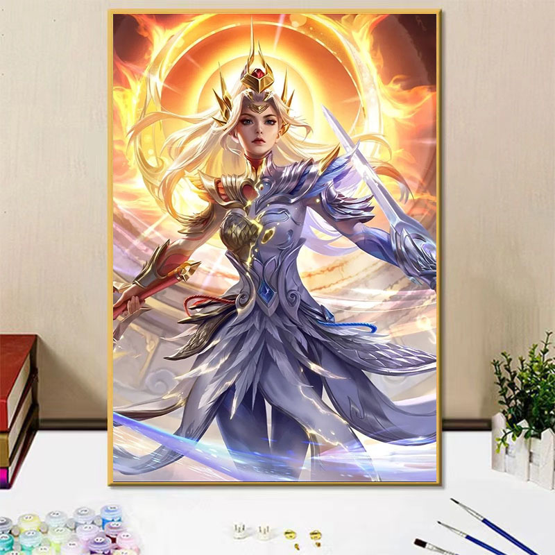 王者荣耀女英雄花木兰diy数字油画手绘填色画卧室装饰画生日礼物