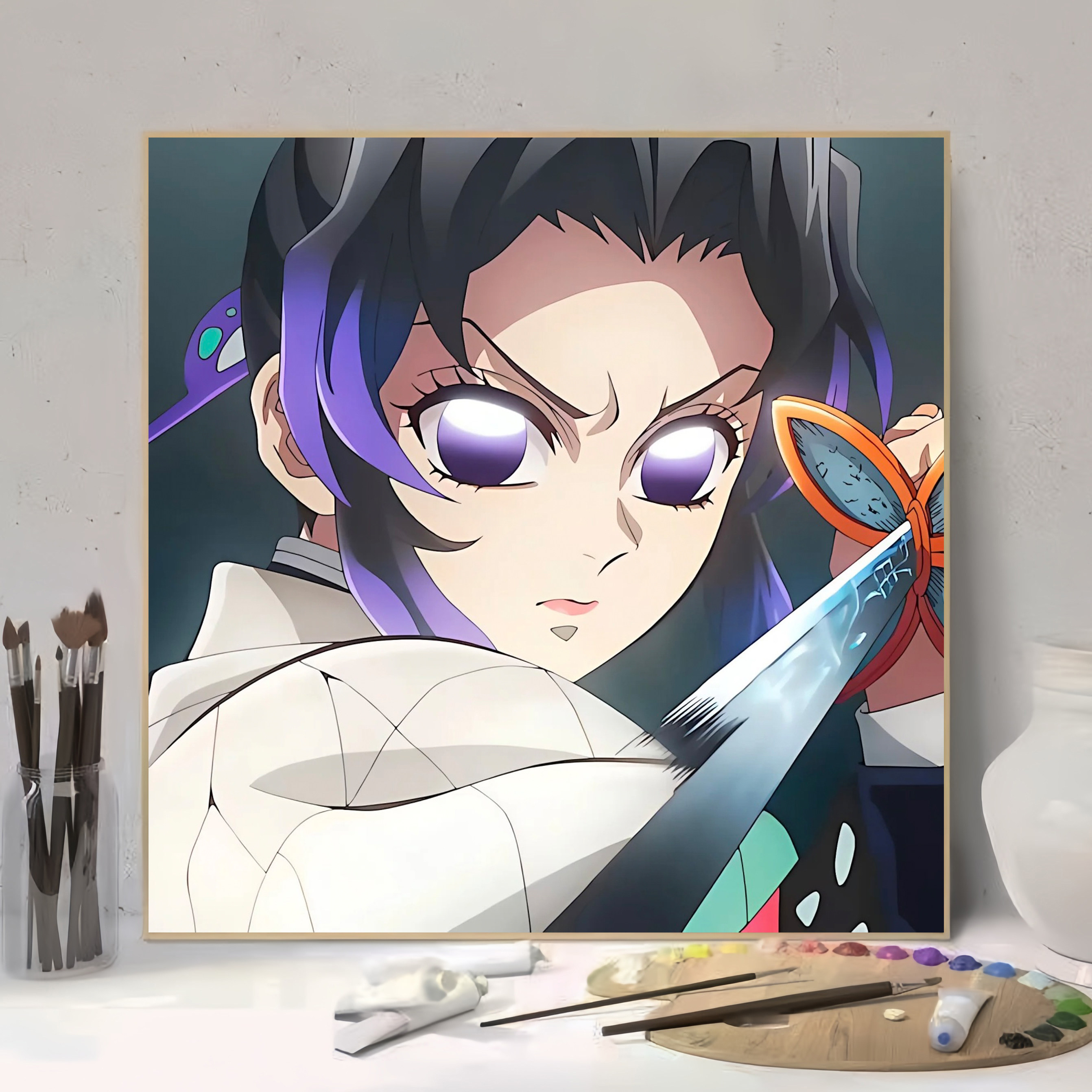 虫柱蝴蝶忍自己手绘填色涂鸦画
