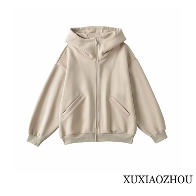 美式加厚立领连帽卫衣女秋季新款百搭宽松复古休闲帽衫辣妹外套