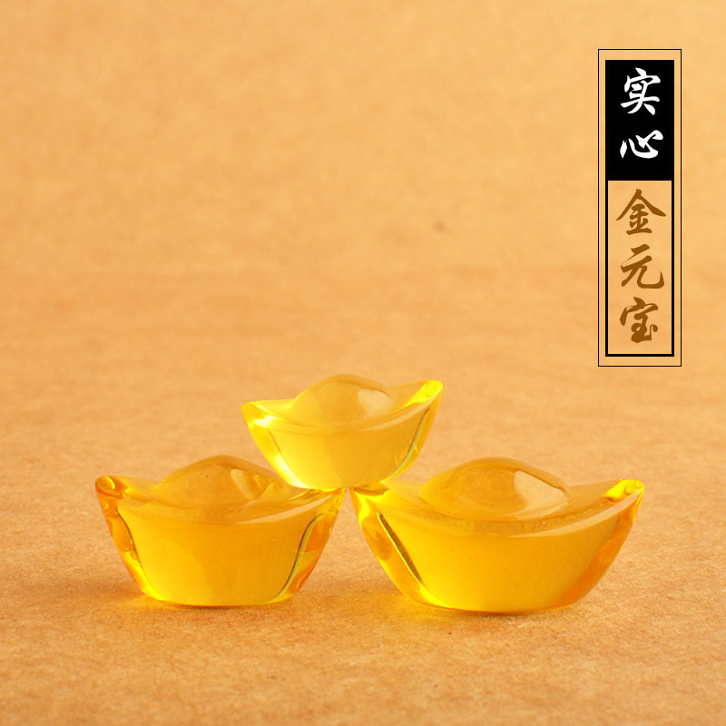 金黄色水晶元宝家居饰品摆件黄水晶玻璃碎石合金小元宝创意装饰品