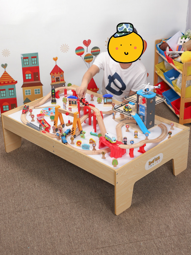 CHILDRENS TRAIN TRACK ELECTRIC CAR TROLLEY MULTI-FUNCTION TOY TABLE WOODEN TRACK SET TRAIN TRACK TOYS