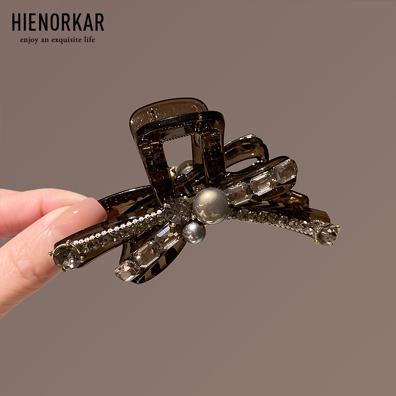 轻奢高级感满钻珍珠蝴蝶结抓夹
