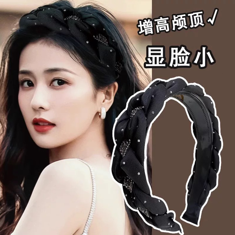 高级感水钻发箍女款夏季麻花头箍