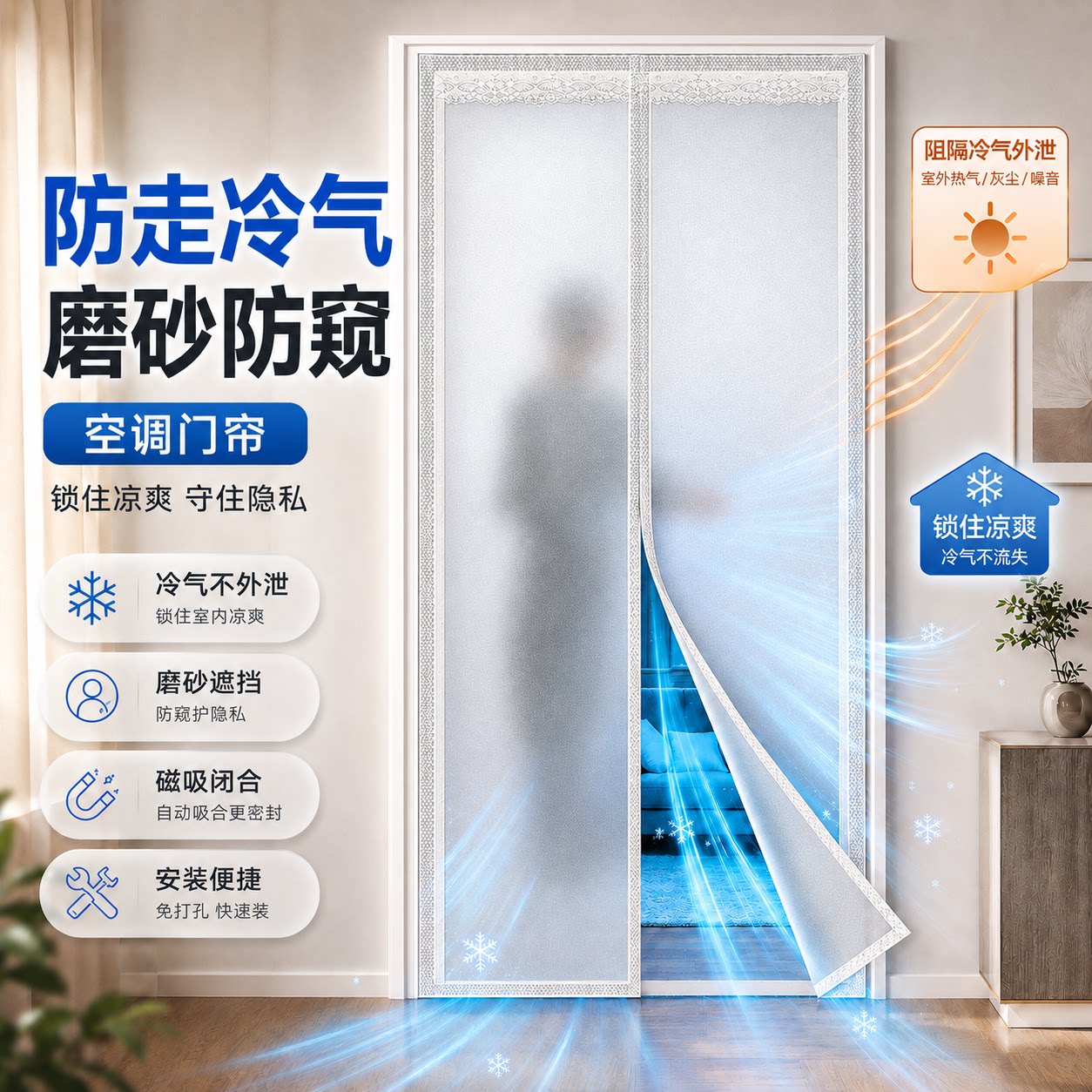 全磁条空调门帘防冷气隔断帘透明2026新款磁吸挡风隔热防风免打孔