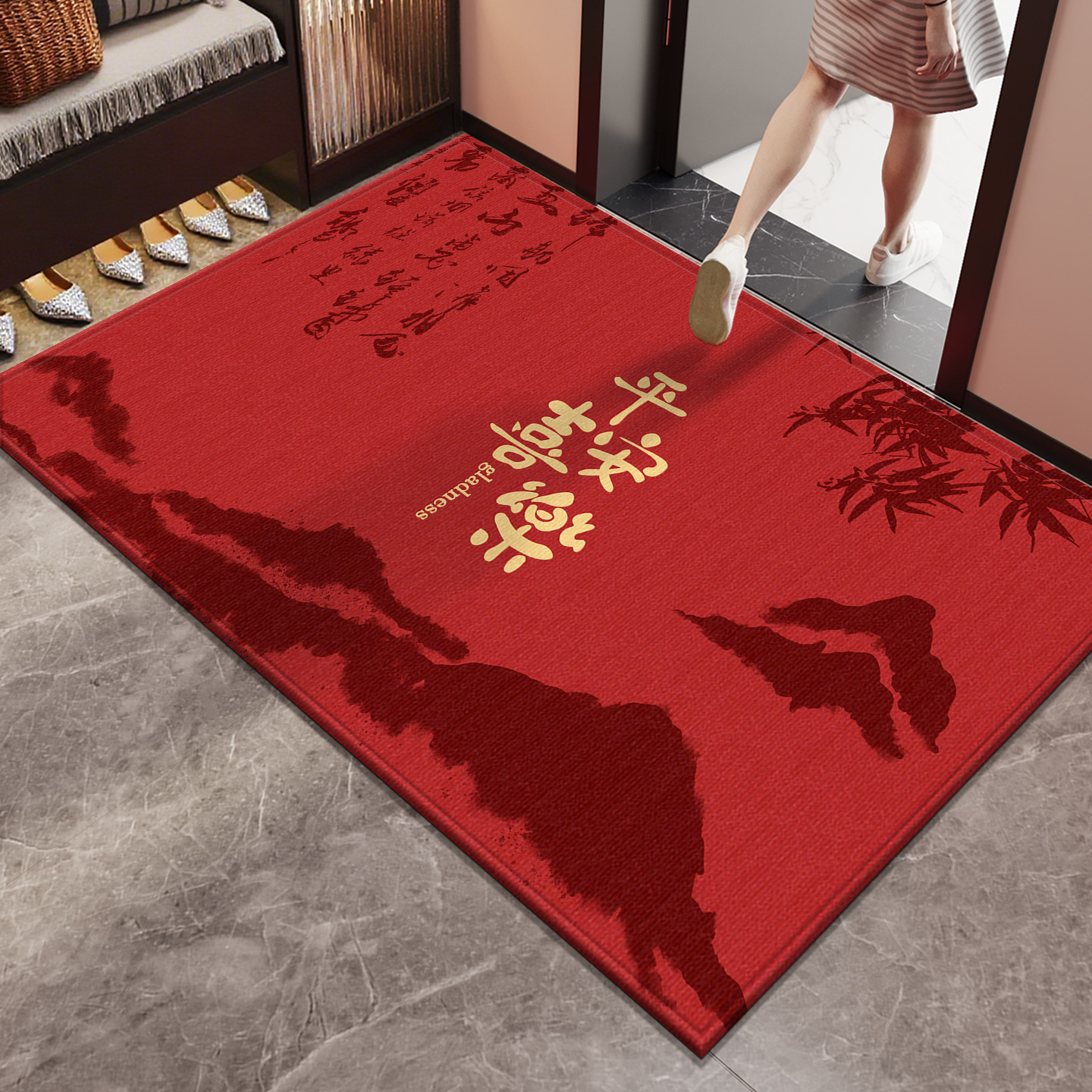 新年中式红色入户门地垫喜庆地毯