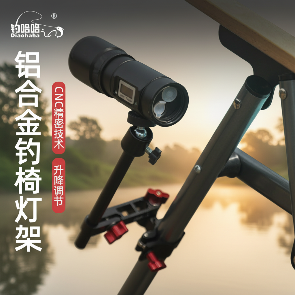 钓哈哈新款升降式钓鱼灯架钓箱钓椅配件铝合金支架拐角可伸缩灯架
