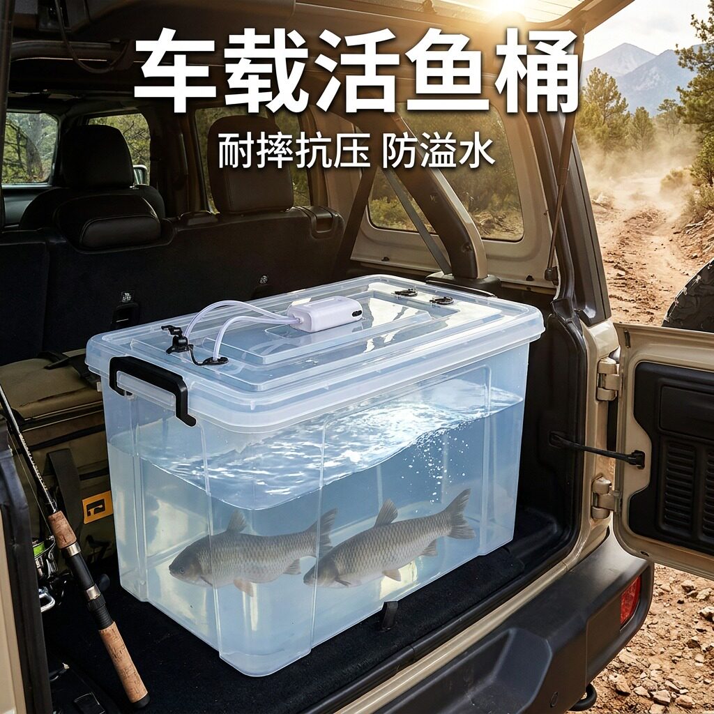 车载活鱼桶密封透明活鱼箱大号活鱼箱野钓专用户外活鱼加厚运输箱