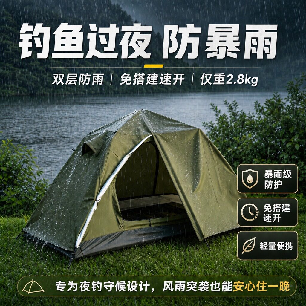 户外钓鱼专用帐篷防暴雨防蚊防晒单人野钓折叠便携双层小帐篷速开