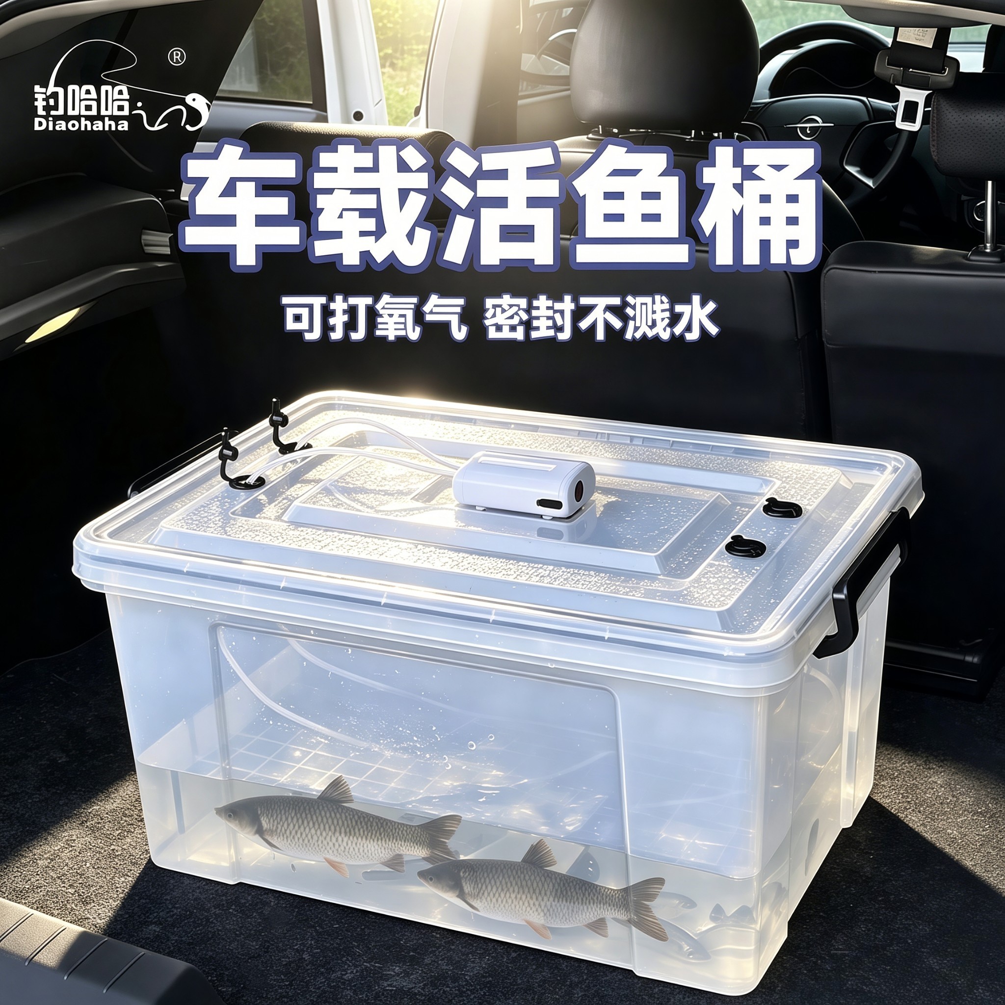 户外新款车载密封活鱼箱大号活鱼箱野钓专用活鱼加厚海鲜水产运输