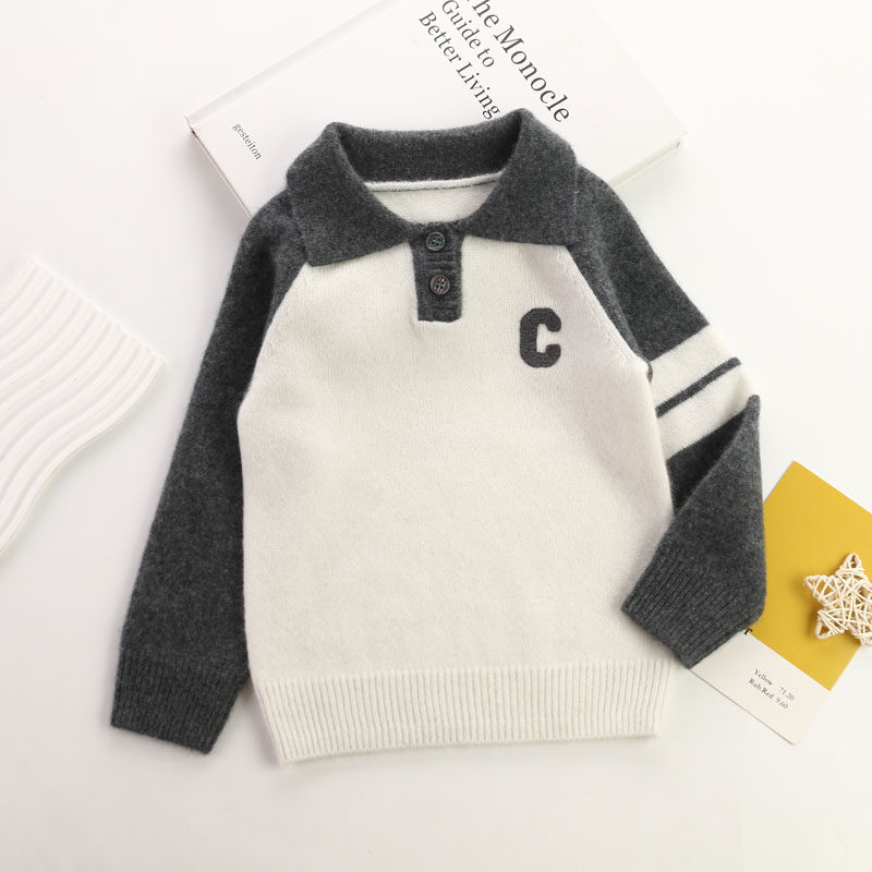 洪叶云台男童毛衣纯羊绒100%中大童宝宝山羊绒衫韩系宝宝冬季翻领