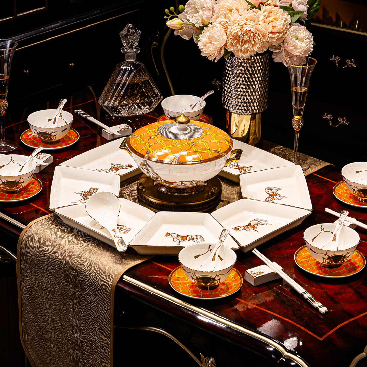 康普诗景德镇骨瓷年夜饭拼盘套装