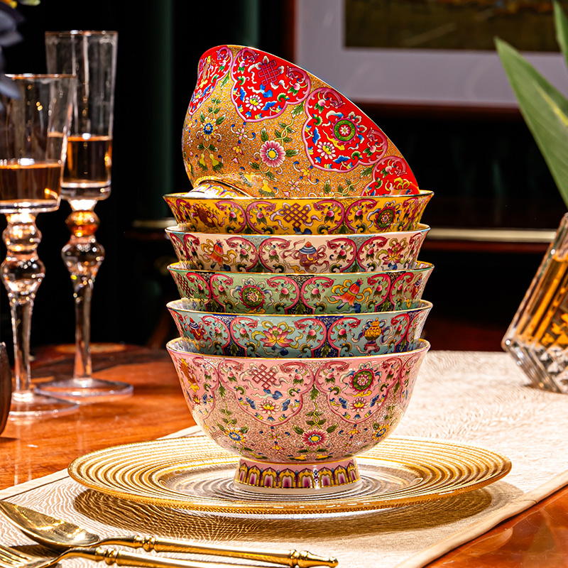 康普诗景德镇珐琅彩高档骨瓷6寸面碗宫廷风餐具新疆饭碗高档单个