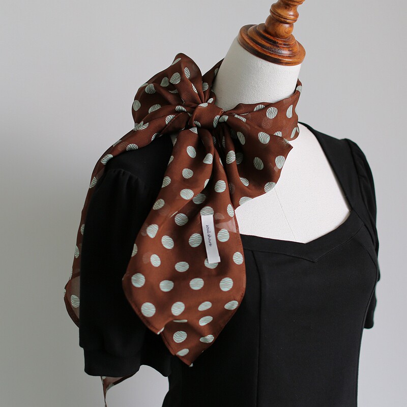 韩系波点真丝丝巾长条印花桑蚕丝飘带高级感斜角脖饰法式飘逸松弛