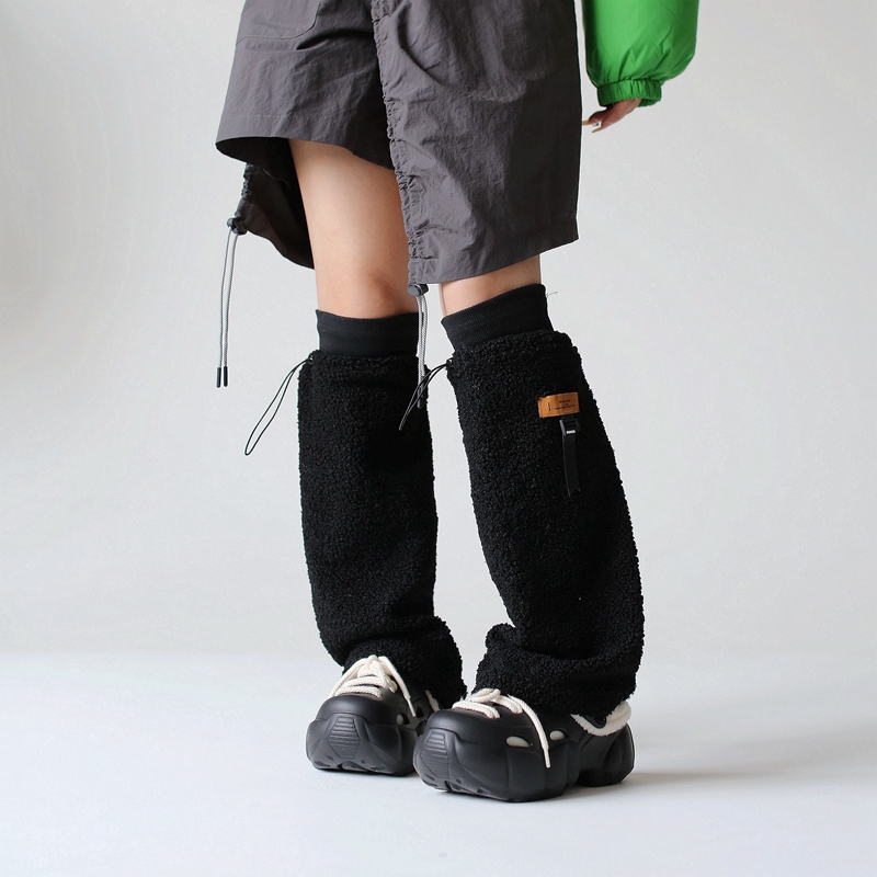 山系户外袜套可调节抽绳护膝叠穿小腿袜秋冬羊羔毛腿套机能喇叭口