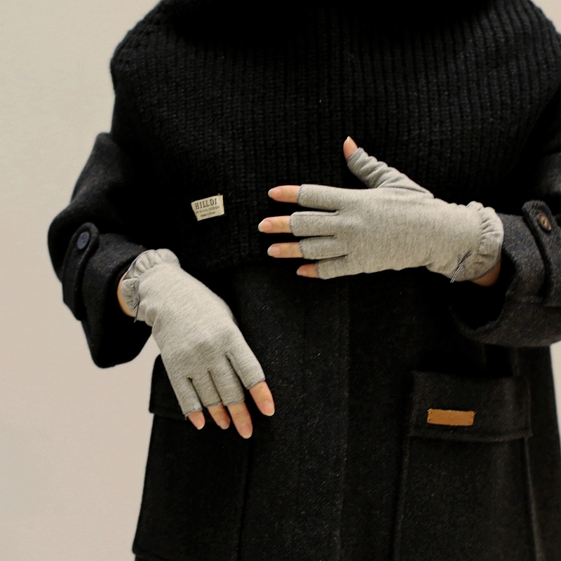 棉感淑女春秋季弹力打字半指手套