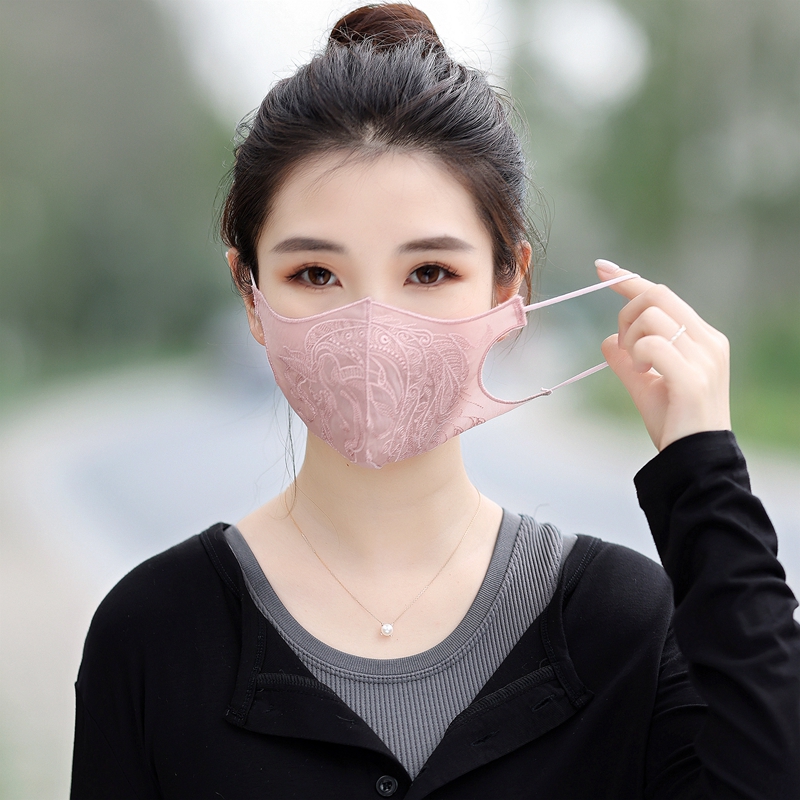 春夏薄款精致刺绣防尘蕾丝口罩