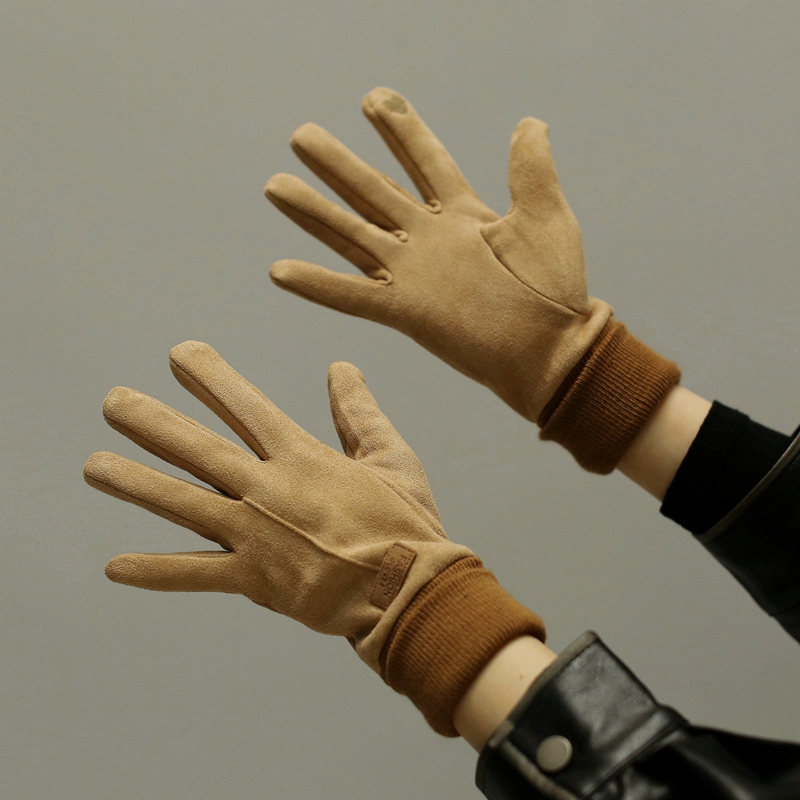 柔软亲肤加绒棉麂皮绒手套