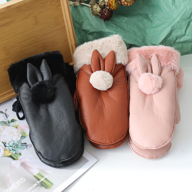 ins风兔耳朵加绒加厚挂脖手套