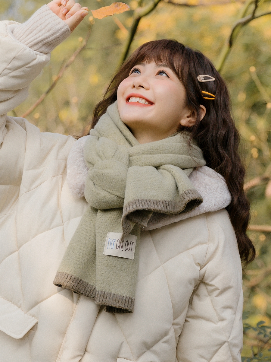 秋冬季加厚针织保暖围巾女潮韩版学生少女加长款纯色可爱毛线围脖