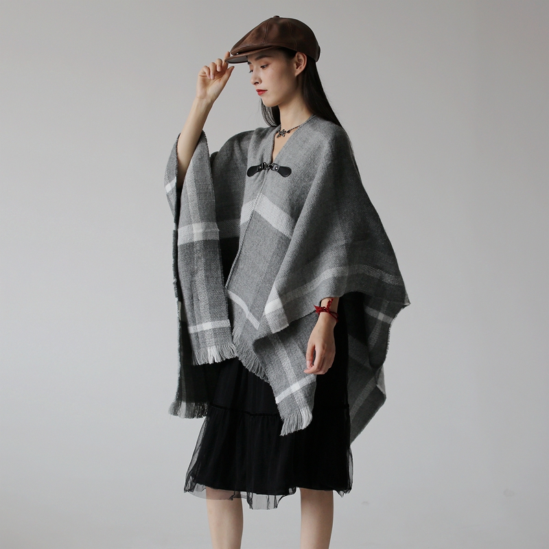 空调保暖小披肩高级格子斗篷外套