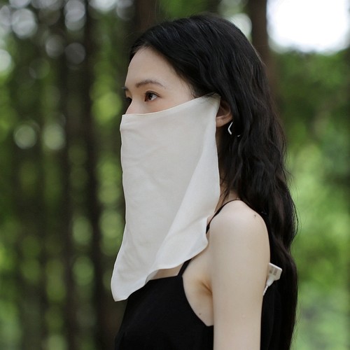 桑蚕丝一片式挂耳面纱古风真丝