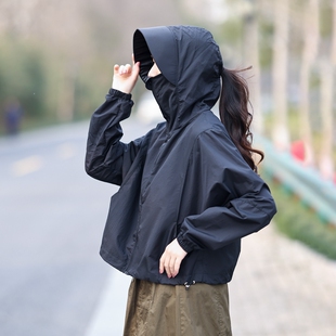 超薄轻量化防水速干透气防晒服夏天骑电动车连帽皮肤衣遮阳露马尾