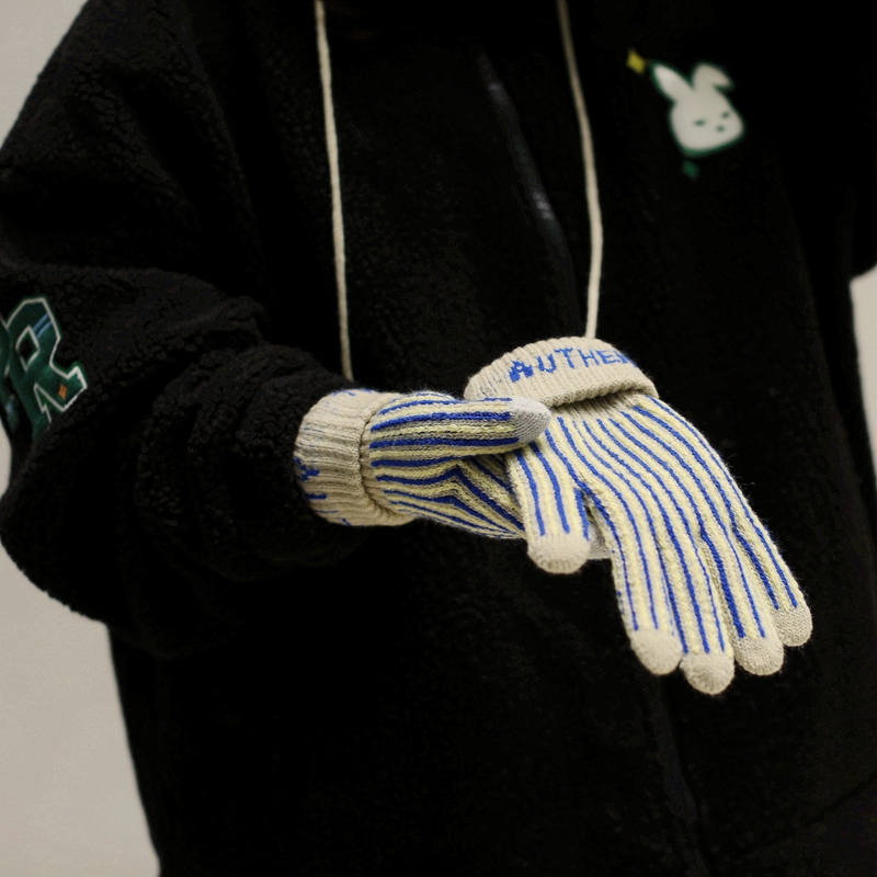 女挂脖条纹复古户外防寒针织手套
