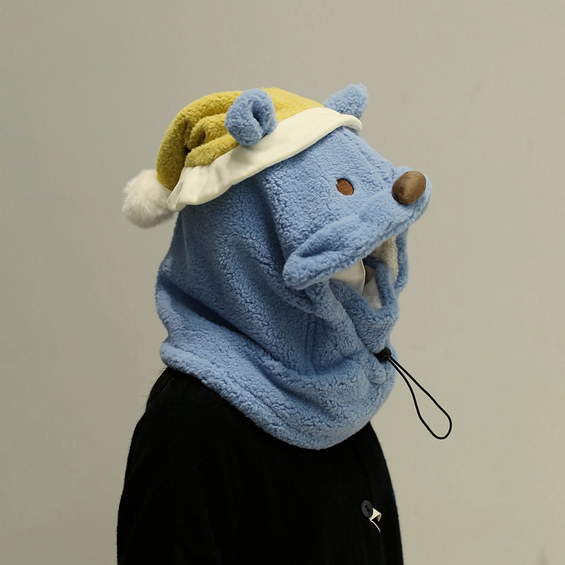 可爱卡通熊滑雪毛绒帽头盔