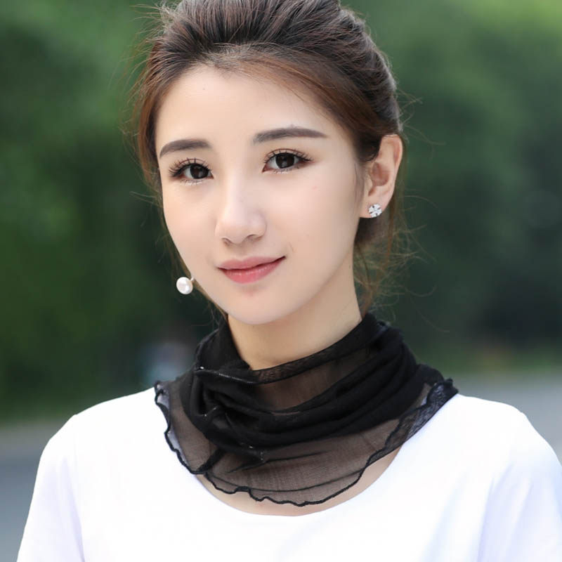 防晒围脖脖套女百搭春秋桑蚕丝假领子真丝小丝巾护颈椎网纱薄夏季