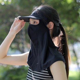 立体透气网纱护颈帽带面罩夏天开车防紫外线防晒神器面部遮阳脸罩