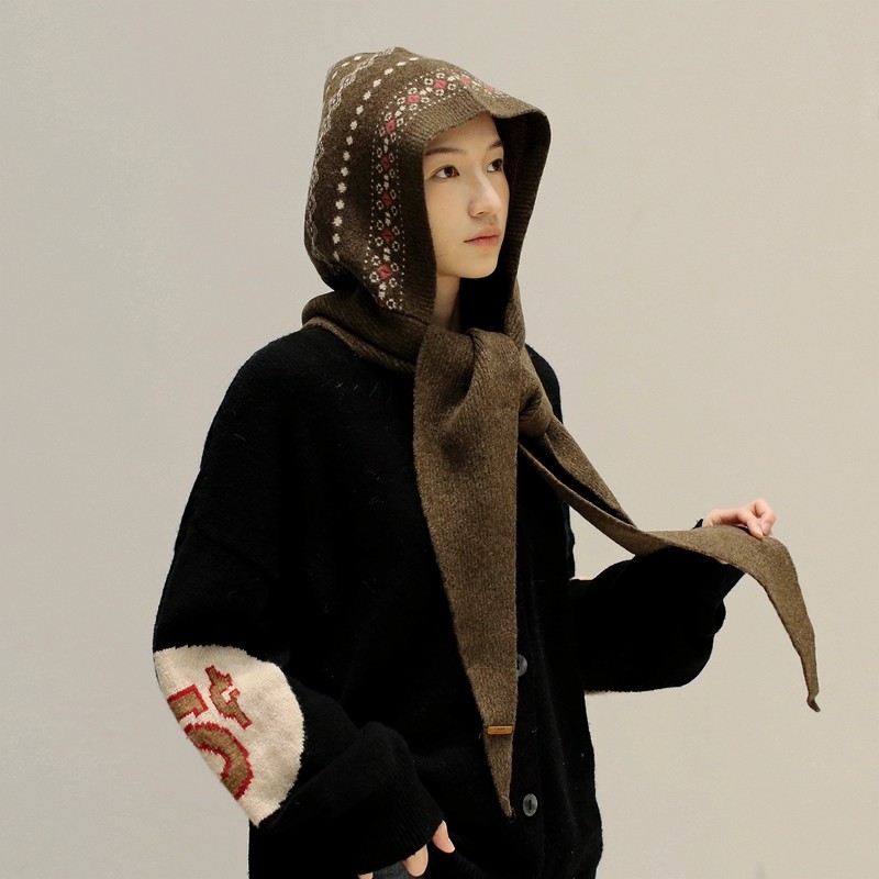 大头围巴拉克拉法帽复古提花针织帽子护颈围巾披肩一体配大衣洋气,服饰配件/皮带/帽子/围巾,帽子,淘宝优惠券,粉丝福利购,淘宝优惠卷