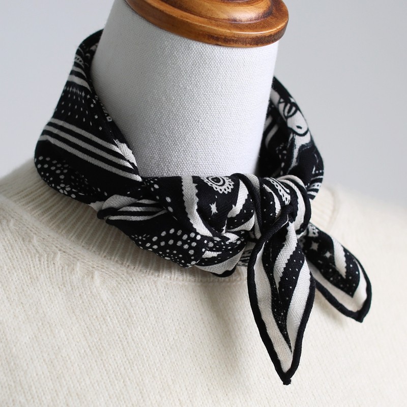 基础黑色腰果丝毛小方巾韩式马车真丝羊毛丝巾男女配衬衫复古高级