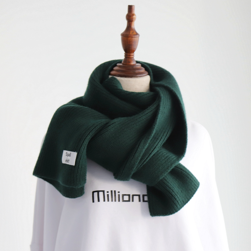 ins复古墨绿学生纯色毛线围巾