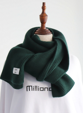 ins复古墨绿韩版秋冬季针织保暖毛线围巾女学生纯色披肩百搭加厚