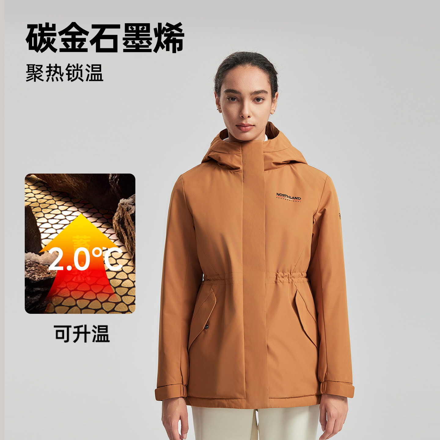 诺诗兰女秋冬防风防水加绒棉服