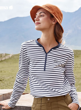 LAFUMA乐飞叶户外百搭条纹长袖T恤亲肤女宽松休闲上衣LFTS3CL63