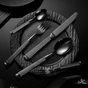 法式复古牛排刀叉勺套装304不锈钢西餐具中古罗马柱甜品意面叉勺