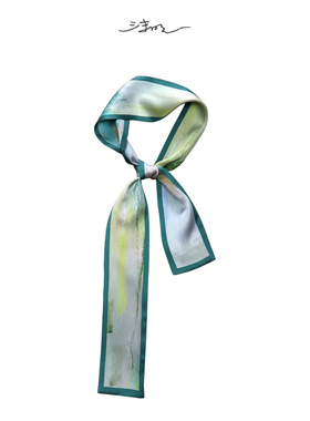 沫明 世外｜原创设计法式绿色优雅桑蚕丝丝带发带长条小丝巾通勤